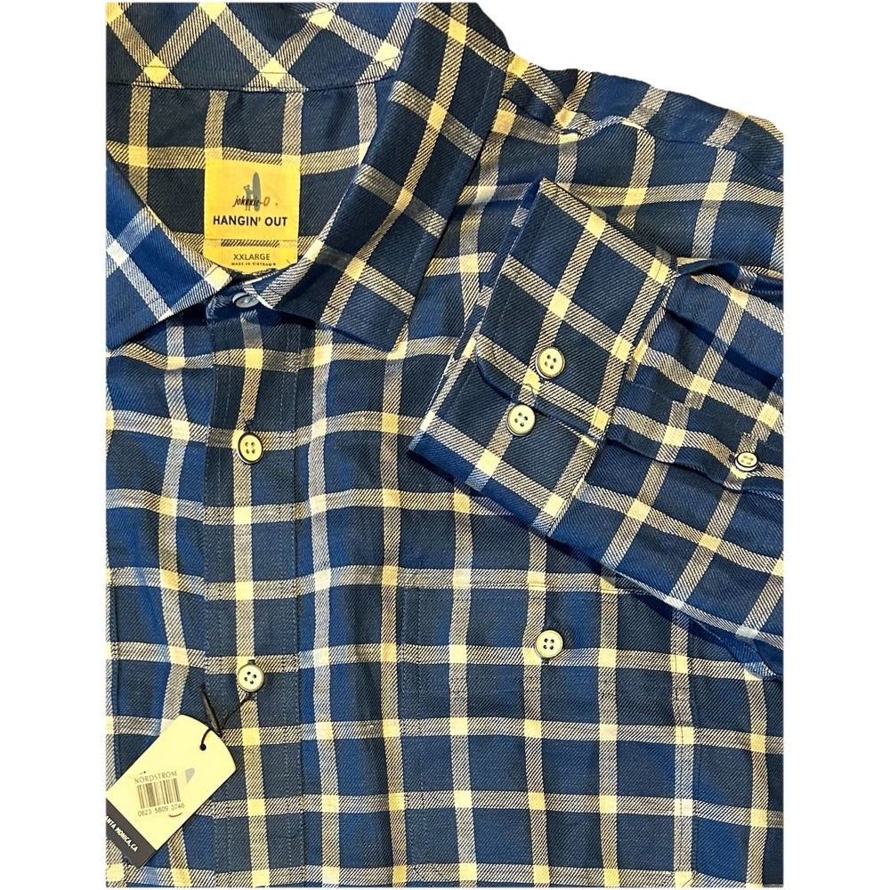 New Johnnie-O Hangin Out Shirt Button Up Sz 2XL Camden Linen Blend Plaid L/S